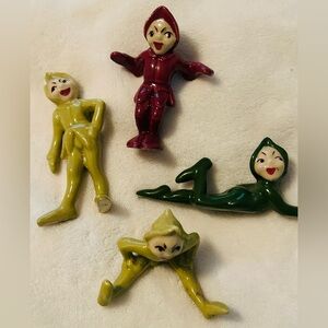 Vintage Porcelain Pixie Elf Elves Figurine  Set Of 4 Vintage 1950s